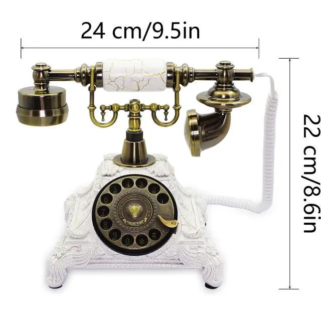 Alt view image 7 of 7 - Rotary Antique Telephone,White Retro Landline Turntable Telephone Decoration Home Office Telephone(White-117CS)