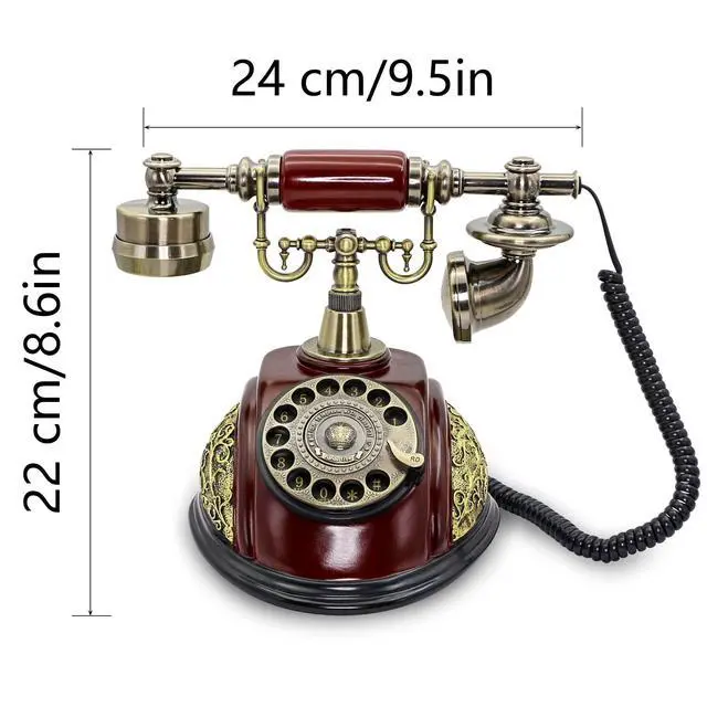 Alt view image 7 of 7 - Retro Landline Turntable Telephone, European Vintage Antique Style Fixed Telephone Decoration - Copper Color (116AS)