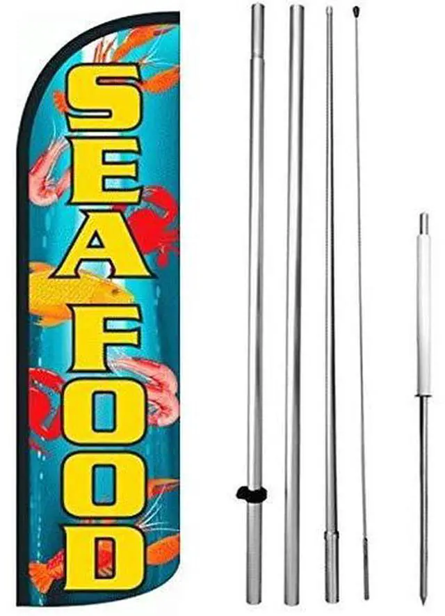 Main image of Seafood Windless Swooper Flag Feather 15 ft Tall Kit Banner Sign bq-h