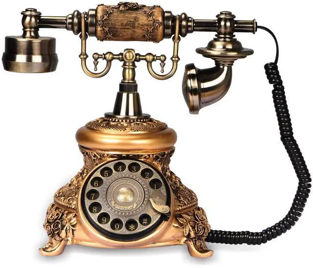 Main image of Retro Landline Turntable Telephone - Rotary Antique Fixed Phone, Resin Imitation Copper Decoration for Home Office - Bronze Color 109BS