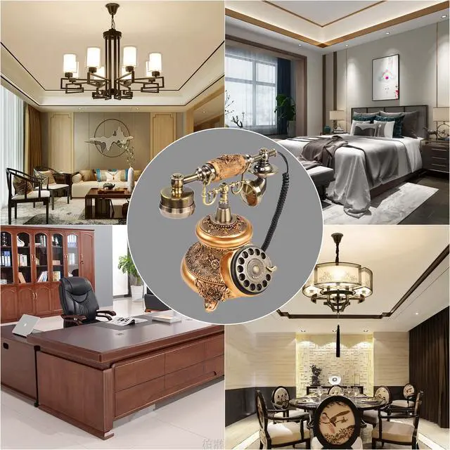 Alt view image 6 of 7 - Retro Landline Turntable Telephone - Rotary Antique Fixed Phone, Resin Imitation Copper Decoration for Home Office - Bronze Color 109BS