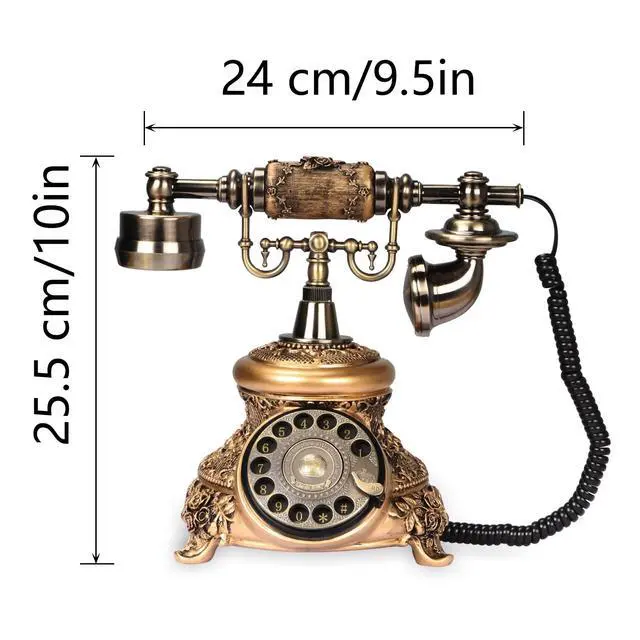 Alt view image 7 of 7 - Retro Landline Turntable Telephone - Rotary Antique Fixed Phone, Resin Imitation Copper Decoration for Home Office - Bronze Color 109BS