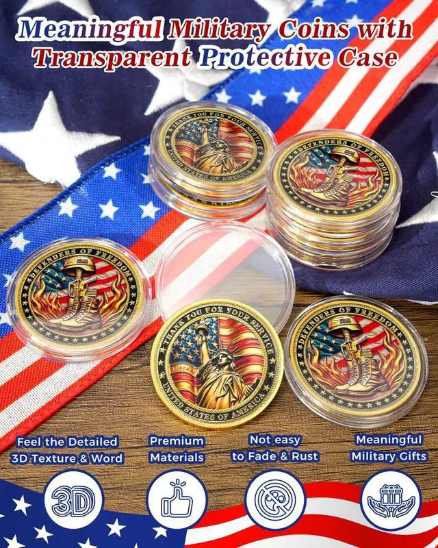 Alt view image 2 of 7 - 100Pcs Military Veterans Challenge Coins Set | Thank You for Your Service Coin, Symbol of Respect & Honor, Bulk Veterans Day Gifts, Military Recognition & Appreciation Gift