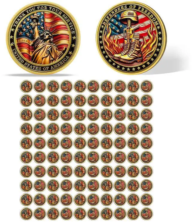 Main image of 100Pcs Military Veterans Challenge Coins Set | Thank You for Your Service Coin, Symbol of Respect & Honor, Bulk Veterans Day Gifts, Military Recognition & Appreciation Gift
