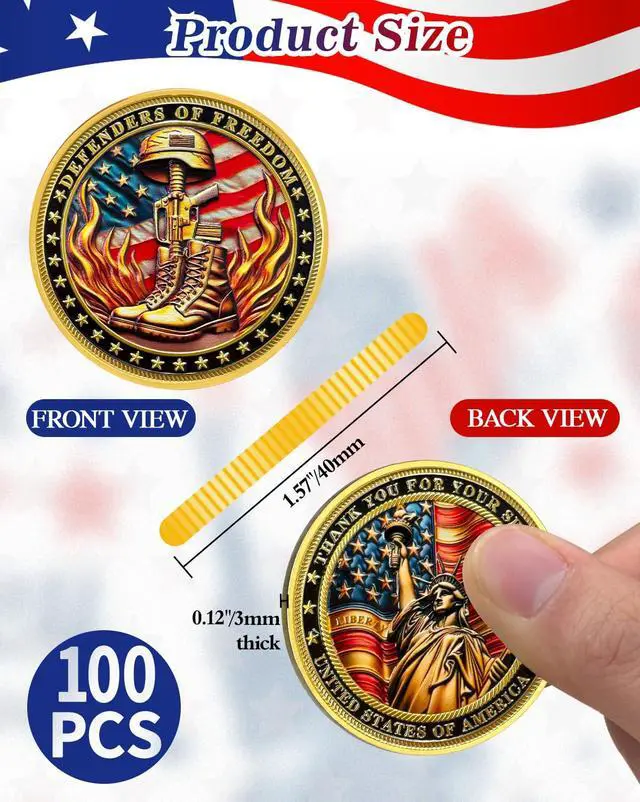 Alt view image 3 of 7 - 100Pcs Military Veterans Challenge Coins Set | Thank You for Your Service Coin, Symbol of Respect & Honor, Bulk Veterans Day Gifts, Military Recognition & Appreciation Gift