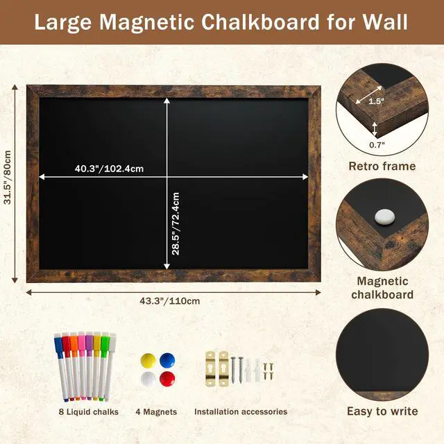 Alt view image 2 of 7 - Magnetic Chalkboard for Wall,31" x 43" Extra Large Rustic Framed Chalk Board for Home Kitchen Office School