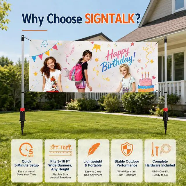 Alt view image 2 of 7 - Outdoor Horizontal Banner Post Adjustable Banner Pole Holder Advertising Displays,Portable Display Poles 3x10ft for Trade Shows, Events, and Outdoor Advertising(Hardware only)