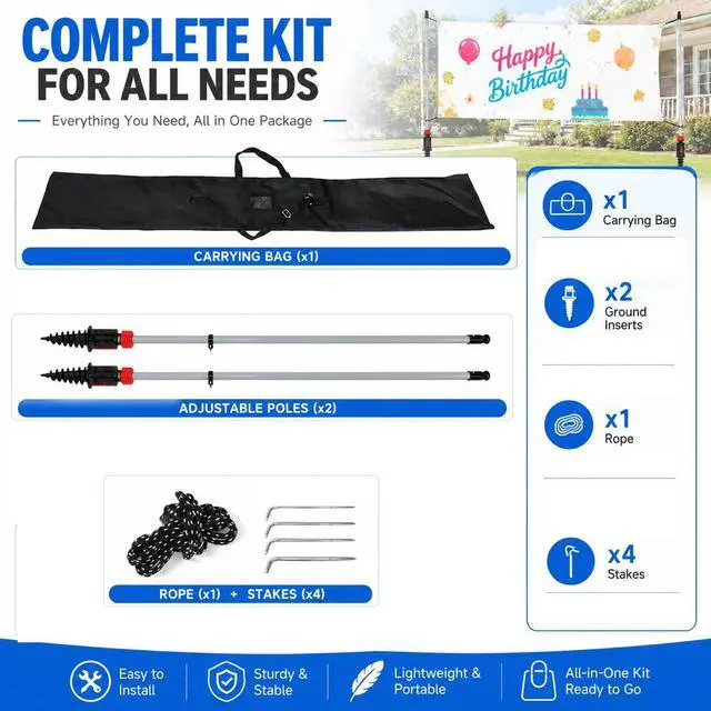 Alt view image 3 of 7 - Outdoor Horizontal Banner Post Adjustable Banner Pole Holder Advertising Displays,Portable Display Poles 3x10ft for Trade Shows, Events, and Outdoor Advertising(Hardware only)