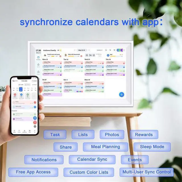 Alt view image 3 of 7 - 10.1 Inch Smart Digital Calendar Chore Chart with Touchscreen - Interactive Display for Family Schedules, Great for Organizing Your Calendar to-Do List & Meal Planner, Digital Picture Frame
