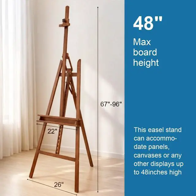 Alt view image 2 of 7 - Adjustable Beechwood A-Frame Studio Easel with Storage Tray, Brown | Artist Floor Solid Wooden Easel Stand for Painting Canvas
