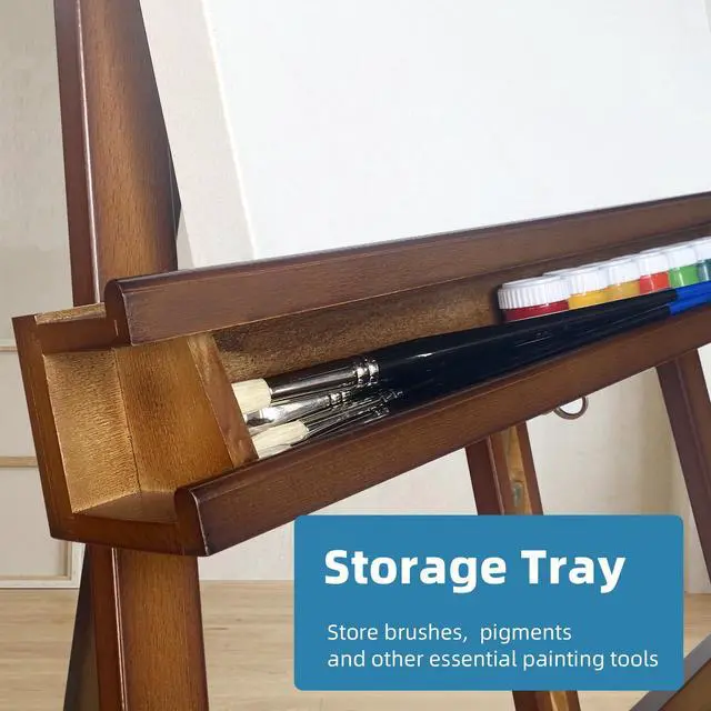 Alt view image 4 of 7 - Adjustable Beechwood A-Frame Studio Easel with Storage Tray, Brown | Artist Floor Solid Wooden Easel Stand for Painting Canvas