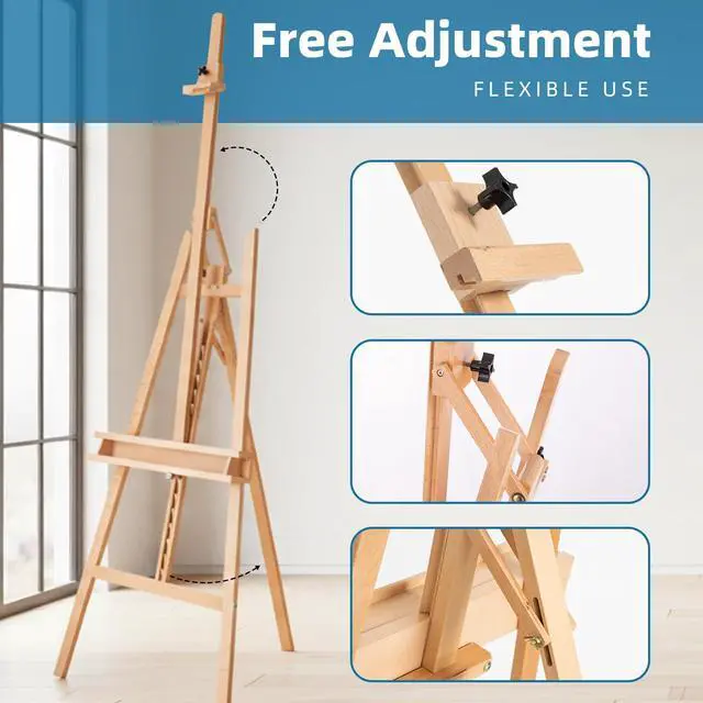 Alt view image 5 of 7 - Adjustable Beechwood A-Frame Studio Easel with Storage Tray, Natural | Artist Floor Solid Wooden Easel Stand for Painting Canvas