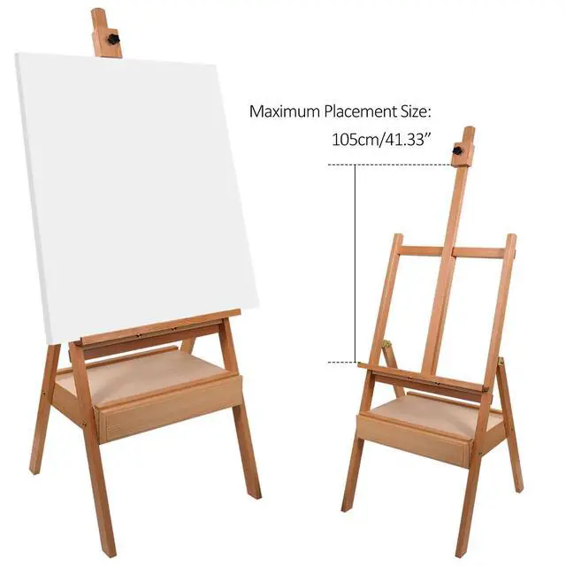 Alt view image 3 of 7 - Beech Wood H-Frame Easel, 59"75" Adjustable Height Studio Easel with Drawer & Shelf, 41" Canvas Holder 20KG Load, Heavy Duty Art Easel for Adults Artists Students Painting Display