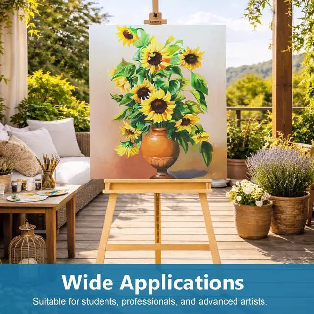 Alt view image 7 of 7 - Adjustable Beechwood A-Frame Studio Easel with Storage Tray, Natural | Artist Floor Solid Wooden Easel Stand for Painting Canvas