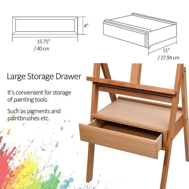 Alt view image 5 of 7 - Beech Wood H-Frame Easel, 59"75" Adjustable Height Studio Easel with Drawer & Shelf, 41" Canvas Holder 20KG Load, Heavy Duty Art Easel for Adults Artists Students Painting Display