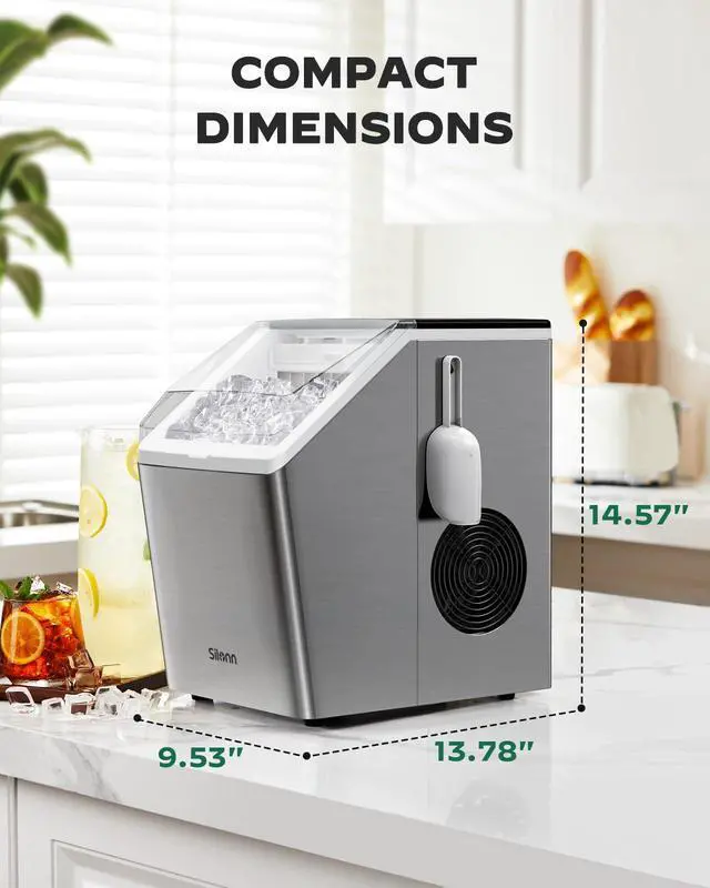 Alt view image 5 of 7 - Stainless Steel Countertop Ice Maker, 44Lbs/Day High Efficiency, 2 Ways to Add Water, One-Click Auto Self-Cleaning, Portable Ice Machine Ideal for Home, Office, Bar & Party