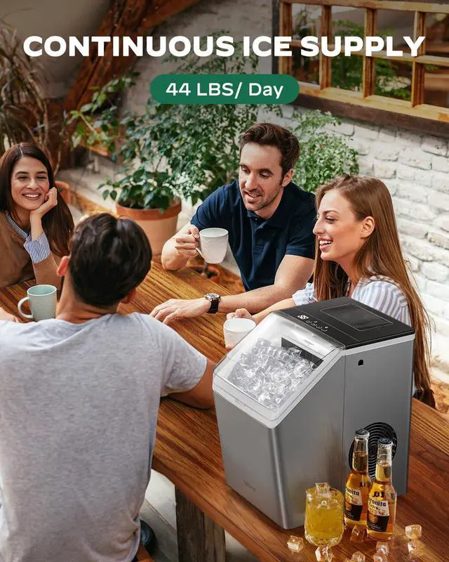 Alt view image 7 of 7 - Stainless Steel Countertop Ice Maker, 44Lbs/Day High Efficiency, 2 Ways to Add Water, One-Click Auto Self-Cleaning, Portable Ice Machine Ideal for Home, Office, Bar & Party
