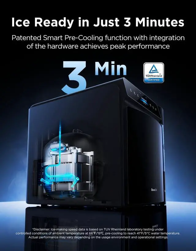 Alt view image 2 of 7 - Smart Countertop Ice Maker 2 Pro, 3-Minute Fast 9 Ice Cubes with 3 Size, 47lbs Daily, 40dB Quiet, Smart Pre-Cooling, App & Voice Control, Self-Clean, Dual Water Tanks for Home, Coffee, Party