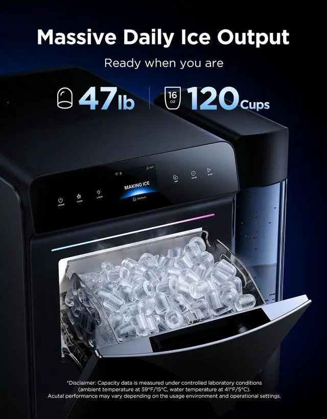 Alt view image 3 of 7 - Smart Countertop Ice Maker 2 Pro, 3-Minute Fast 9 Ice Cubes with 3 Size, 47lbs Daily, 40dB Quiet, Smart Pre-Cooling, App & Voice Control, Self-Clean, Dual Water Tanks for Home, Coffee, Party
