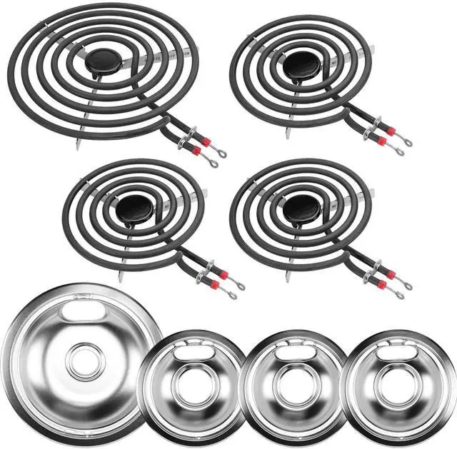 Main image of W10196405 W10196406 Electric Stove Burner Drip Pans & MP22YA Electric Range Burner Element Unit Set by -Compatible with Whirl-pool Ken-more Ama-na Range Oven/Stove