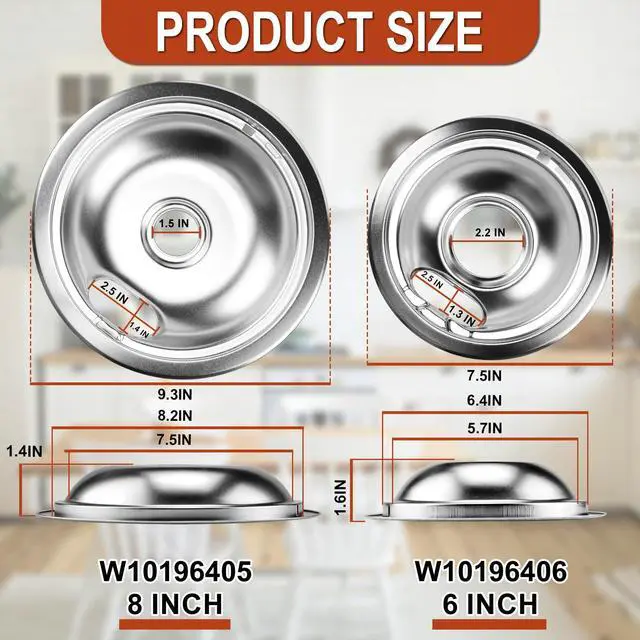 Alt view image 4 of 7 - W10196405 W10196406 Electric Stove Burner Drip Pans & MP22YA Electric Range Burner Element Unit Set by -Compatible with Whirl-pool Ken-more Ama-na Range Oven/Stove