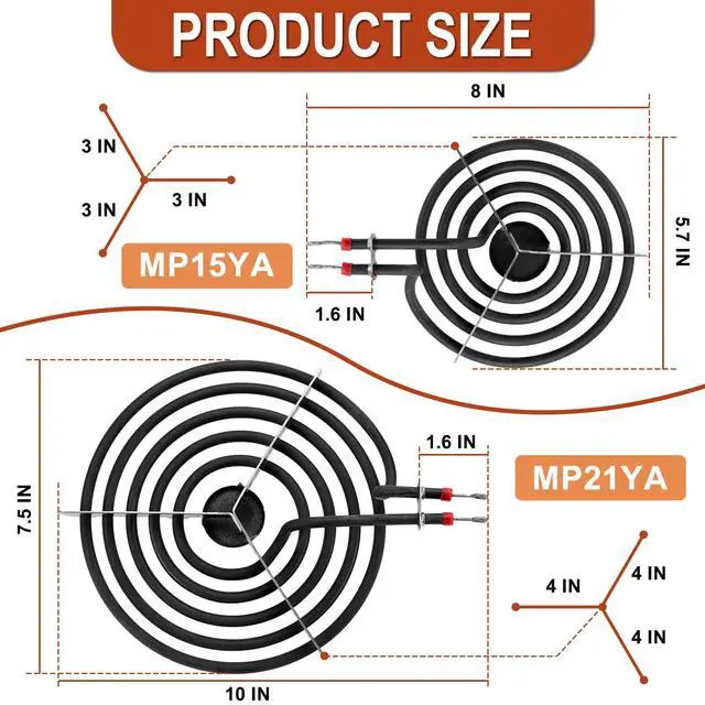 Alt view image 5 of 7 - W10196405 W10196406 Electric Stove Burner Drip Pans & MP22YA Electric Range Burner Element Unit Set by -Compatible with Whirl-pool Ken-more Ama-na Range Oven/Stove