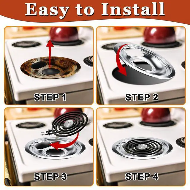 Alt view image 7 of 7 - W10196405 W10196406 Electric Stove Burner Drip Pans & MP22YA Electric Range Burner Element Unit Set by -Compatible with Whirl-pool Ken-more Ama-na Range Oven/Stove