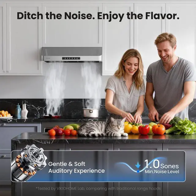 Alt view image 3 of 7 - 30 Inch Under Cabinet Range Hood, 980 CFM Stainless Steel Vent Hood, Ducted Kitchen Hood with 3-Speed Gesture & Touch Control, LED Light, Dishwasher deep-channel Safe Baffle Filters