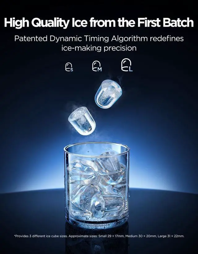 Alt view image 4 of 7 - Smart Countertop Ice Maker 2 Pro, 3-Minute Fast 9 Ice Cubes with 3 Size, 47lbs Daily, 40dB Quiet, Smart Pre-Cooling, App & Voice Control, Self-Clean, Dual Water Tanks for Home, Coffee, Party