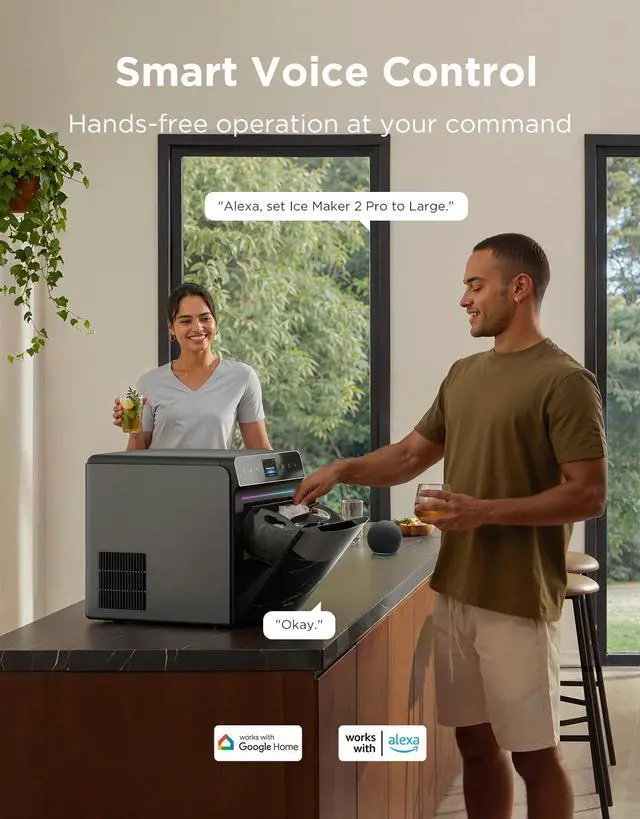 Alt view image 5 of 7 - Smart Countertop Ice Maker 2 Pro, 3-Minute Fast 9 Ice Cubes with 3 Size, 47lbs Daily, 40dB Quiet, Smart Pre-Cooling, App & Voice Control, Self-Clean, Dual Water Tanks for Home, Coffee, Party