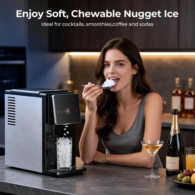 Alt view image 2 of 7 - Nugget Ice Maker Countertop, 33 Lbs/24H, Automatic Ice Dispenser, Self-Cleaning Portable Ice Machine, 1.8L Water Tank, Touch Screen & Auto Ice Drop, for Home/Office/Kitchen