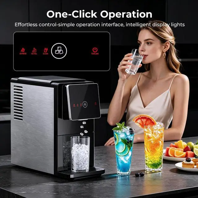 Alt view image 3 of 7 - Nugget Ice Maker Countertop, 33 Lbs/24H, Automatic Ice Dispenser, Self-Cleaning Portable Ice Machine, 1.8L Water Tank, Touch Screen & Auto Ice Drop, for Home/Office/Kitchen