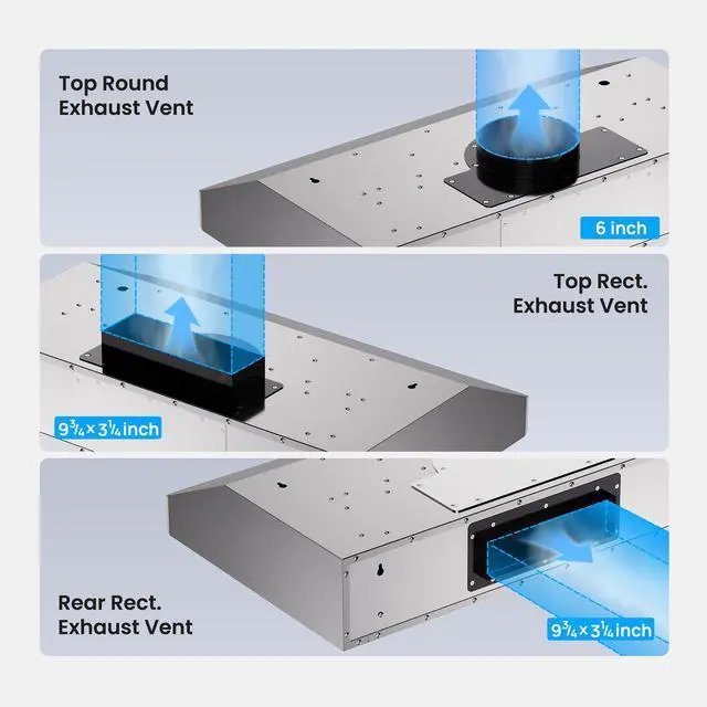 Alt view image 5 of 7 - 30 Inch Under Cabinet Range Hood, 980 CFM Stainless Steel Vent Hood, Ducted Kitchen Hood with 3-Speed Gesture & Touch Control, LED Light, Dishwasher deep-channel Safe Baffle Filters