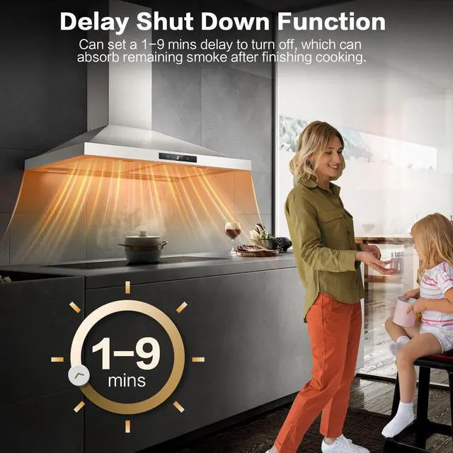 Alt view image 3 of 7 - Range Hood 30 inch Stainless Steel, Wall Mount kitchen Hood Ducted/Ductless Convertible, Vent Hood w/ 3 Speeds, Touch Control, 5-Layer Mesh Filters, Energy-Saving LED Lights