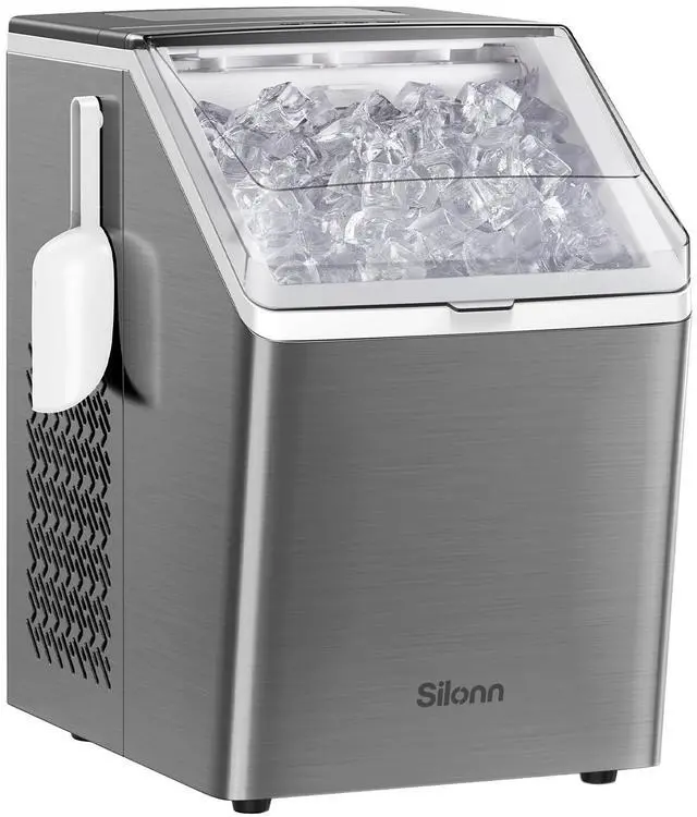 Main image of Ice Makers Countertop, 44lbs Per Day, 2 Ways to Add Water, Auto Self-Cleaning, Stainless Steel Ice Machine for Home Office Bar Party