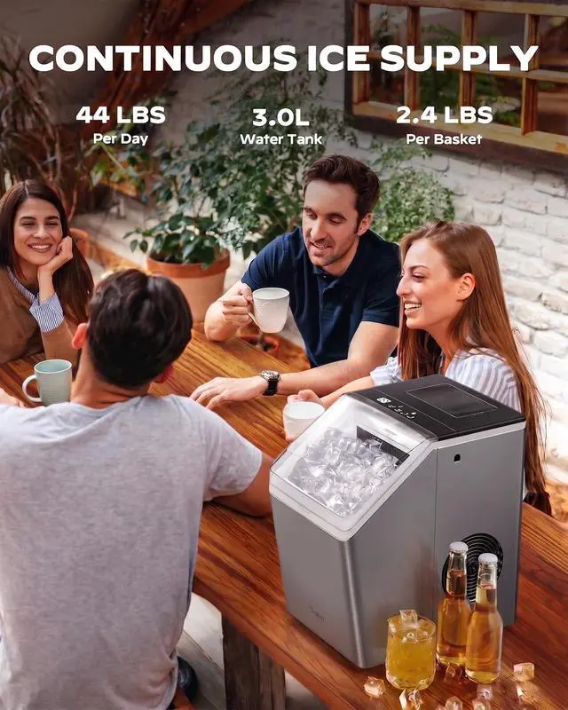 Alt view image 2 of 7 - Ice Makers Countertop, 44lbs Per Day, 2 Ways to Add Water, Auto Self-Cleaning, Stainless Steel Ice Machine for Home Office Bar Party
