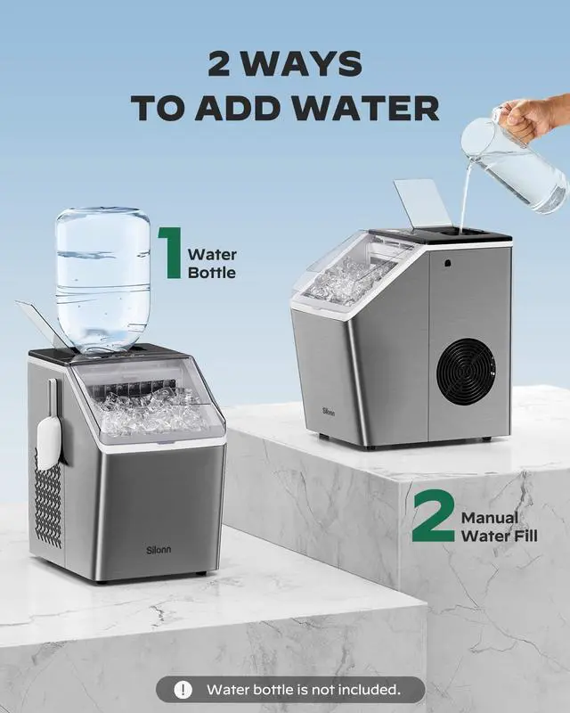 Alt view image 3 of 7 - Ice Makers Countertop, 44lbs Per Day, 2 Ways to Add Water, Auto Self-Cleaning, Stainless Steel Ice Machine for Home Office Bar Party