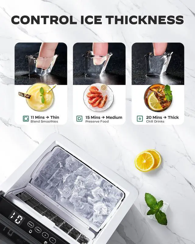 Alt view image 3 of 7 - Stainless Steel Countertop Ice Maker, 44Lbs/Day High Efficiency, 2 Ways to Add Water, One-Click Auto Self-Cleaning, Portable Ice Machine Ideal for Home, Office, Bar & Party