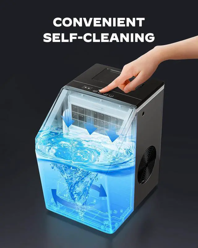 Alt view image 4 of 7 - Stainless Steel Countertop Ice Maker, 44Lbs/Day High Efficiency, 2 Ways to Add Water, One-Click Auto Self-Cleaning, Portable Ice Machine Ideal for Home, Office, Bar & Party