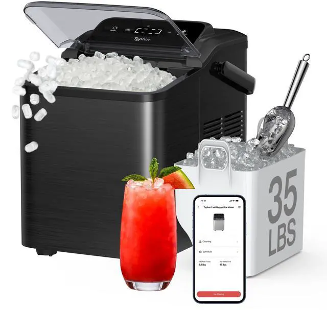 Main image of Smart Nugget Ice Maker Countertop with App Control, Pebble Ice Machine, Portable Pellet Ice Maker with Handle, Self-Cleaning Pump, 8 Cleaners, 35lbs/24H for Home, Kitchen, Office, RV, Black