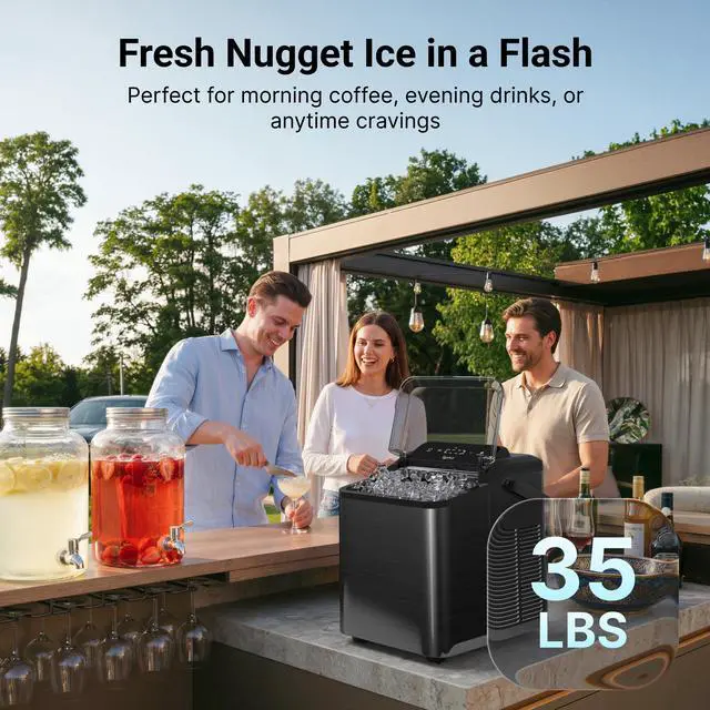 Alt view image 2 of 7 - Smart Nugget Ice Maker Countertop with App Control, Pebble Ice Machine, Portable Pellet Ice Maker with Handle, Self-Cleaning Pump, 8 Cleaners, 35lbs/24H for Home, Kitchen, Office, RV, Black