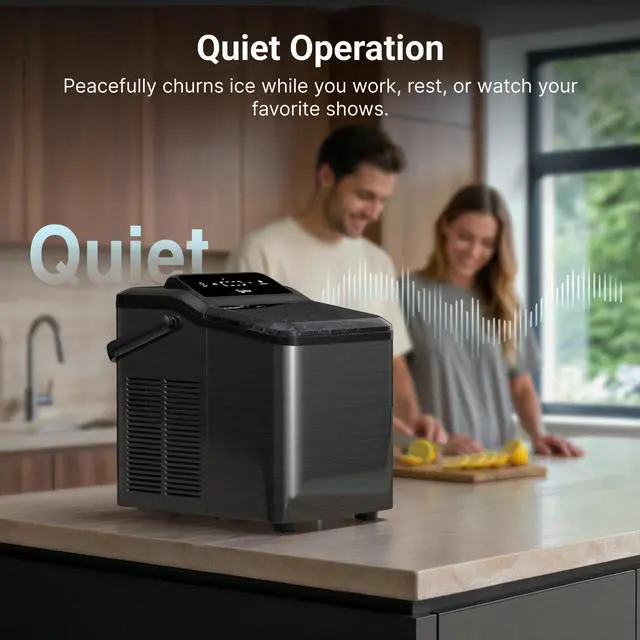 Alt view image 4 of 7 - Smart Nugget Ice Maker Countertop with App Control, Pebble Ice Machine, Portable Pellet Ice Maker with Handle, Self-Cleaning Pump, 8 Cleaners, 35lbs/24H for Home, Kitchen, Office, RV, Black