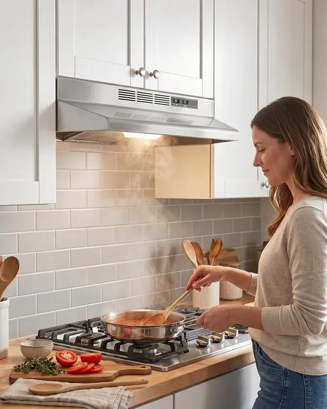 Alt view image 7 of 7 - Range Hood 30inch Under Cabinet - Ductless Oven/Stove Vent Hood | Equivalent 300CFM & 45dB Quiet, Durable Stainless Steel, for kitchen with 2-Speed Exhaust Fan & Reusable Filter, Polished