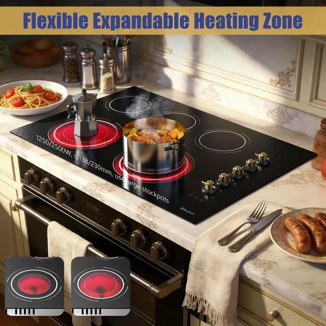 Alt view image 2 of 7 - Upgraded 30" Electric Cooktop 8600W High Power Built-in 240V | 5 Burners 30 Inch Electric Stove with Timer, Safety Lock, Knob Control, Cut-out Size: 29.13"x19.3", 220V Hard Wired (No Plug)