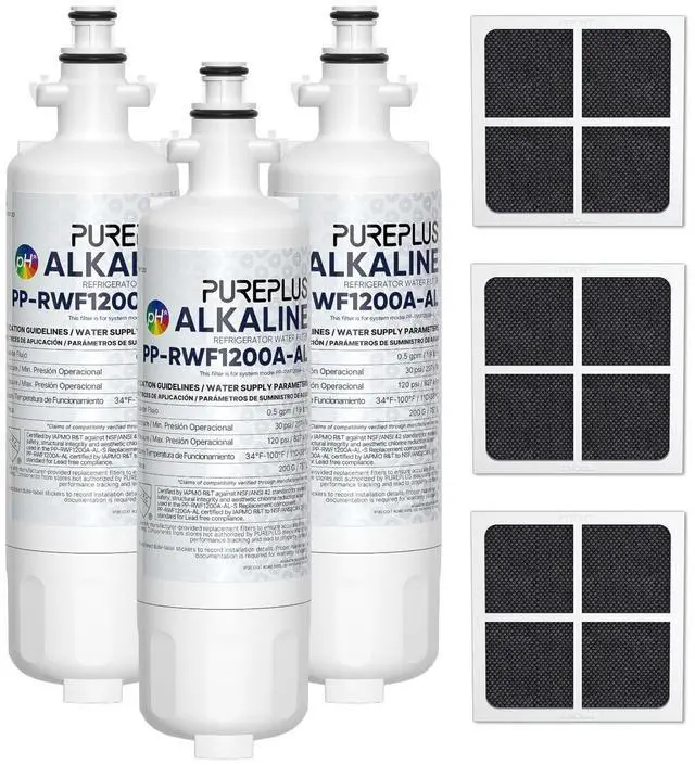 Main image of Alkaline 469690 LT700P Replacement for LG Kenmore Elite 9690, ADQ36006102, ADQ36006101, LFXS30766S, LFX28968ST,LFX31925ST,PL-500,RWF1052, LT120F Refrigerator Water and Air Filter Combo, 3PACK
