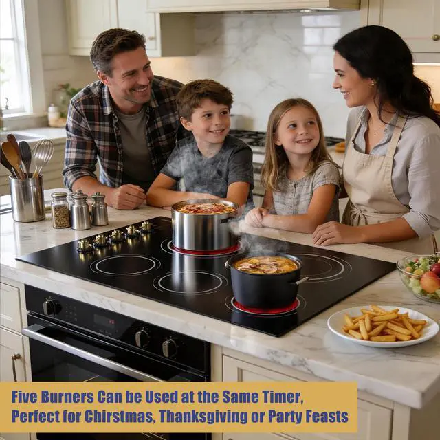 Alt view image 6 of 7 - Upgraded 30" Electric Cooktop 8600W High Power Built-in 240V | 5 Burners 30 Inch Electric Stove with Timer, Safety Lock, Knob Control, Cut-out Size: 29.13"x19.3", 220V Hard Wired (No Plug)