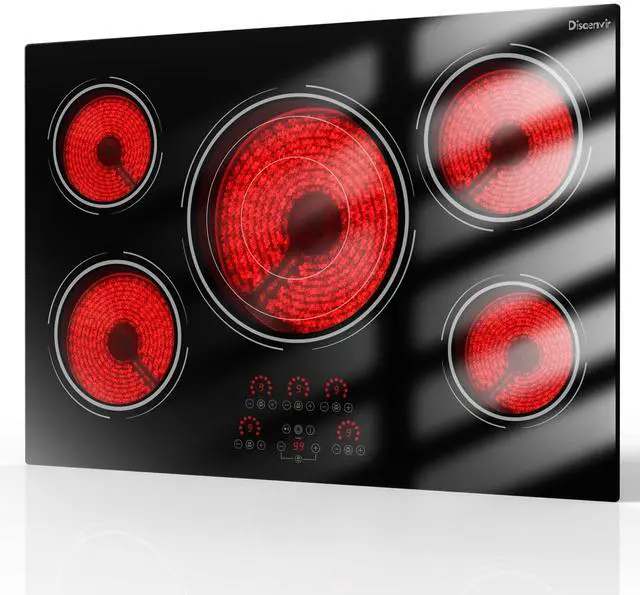 Main image of 30 Inch Electric Cooktop 9000W Built-in 5 Burner 240V Hard Wired | Cut-out Size: 29.13"x19.3", Powerful 30" Electric Stovetop with Timer, Safety Lock, Pause, Expandable Ring, 220V No Plug
