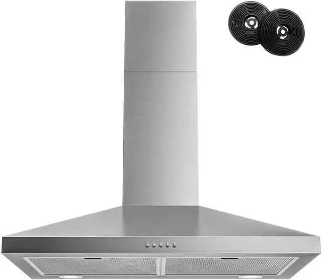Main image of Range Hood 30 Inch, Stainless Steel Wall Mount Kitchen Hood 450 CFM with 3 Speed Exhaust Fan, Ducted/Ductless Convertible, Stove Vent Hood with Aluminium Mesh and Charcoal Filters