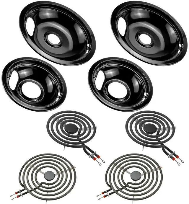 Main image of W10290350 W10290353 Black Porcelain Drip Pans and MP22YA Electric Stove Burner Element Set Replacement for Amana Whirlpool Electric Stove, Replace W10288051 Drip Pans by