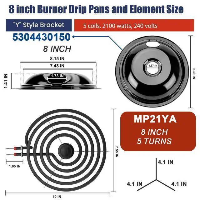Alt view image 2 of 7 - 5304430149 5304430150 Black Porcelain Drip Pan & MP22YA Electric Stove Burner Replacement for F-rigidaire/Ken-more/T-appan, 318067041 318067051 Stove Drip Pans & Stove Burner Replacement by